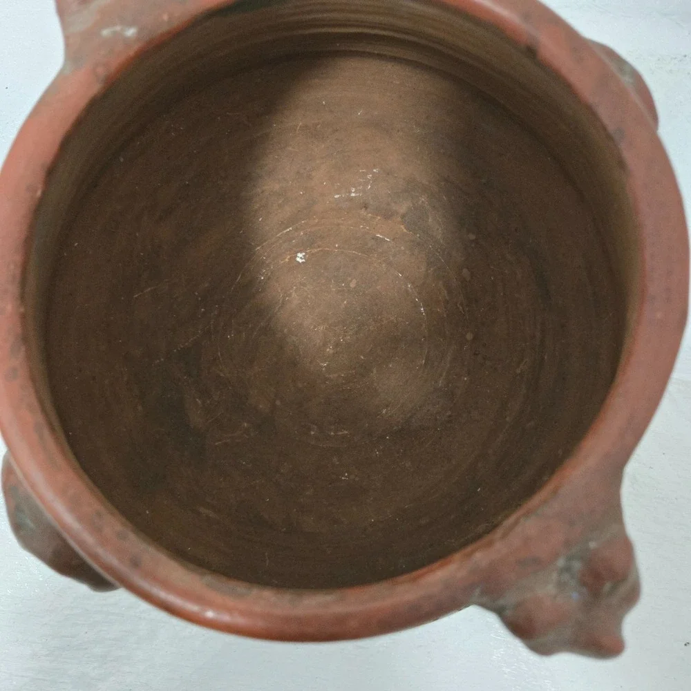 ART SOUZA PARA Brazilian Folk Art Pottery Face Vessel Green Signed 5